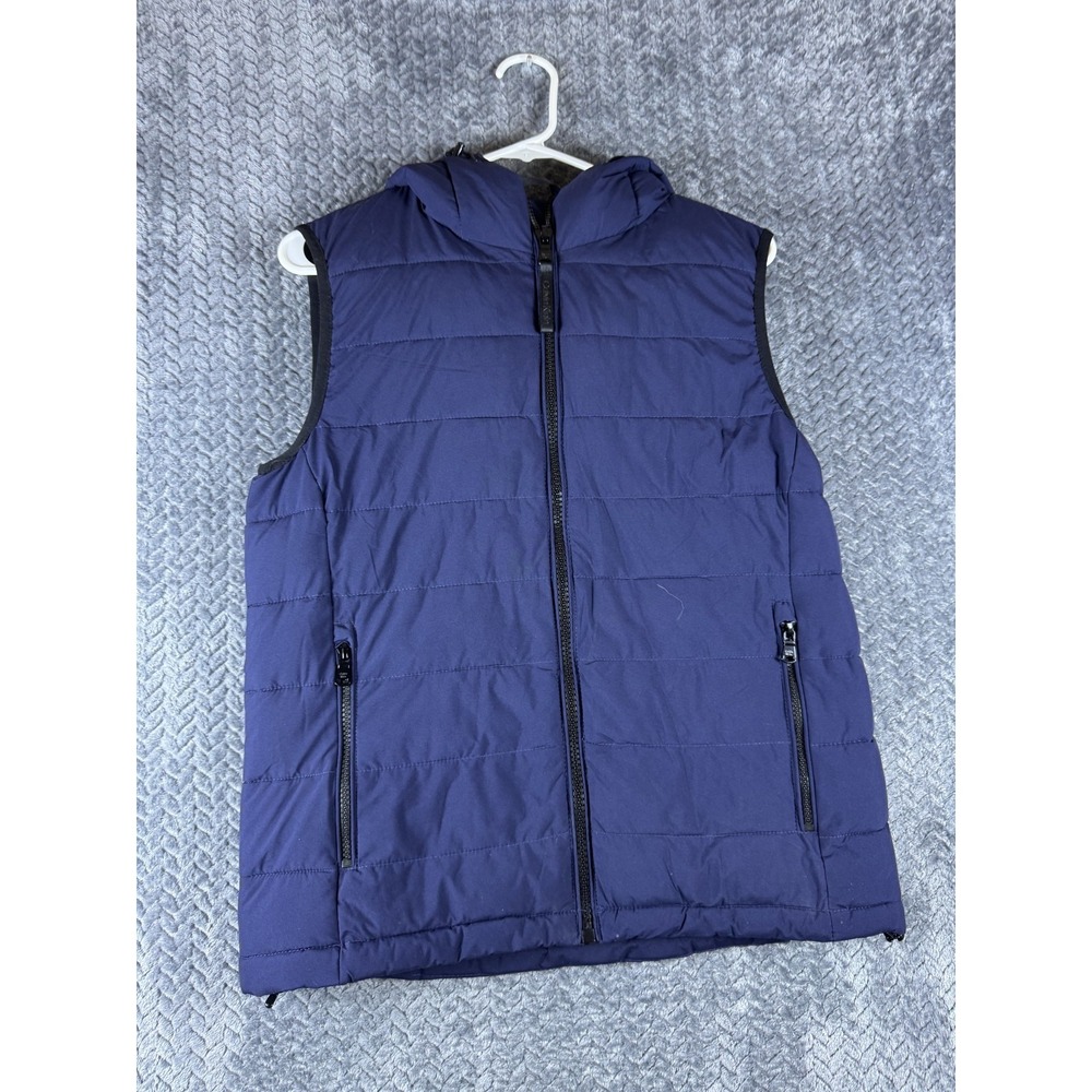 Calvin Klein Puffer Vest Mens Small Navy Blue Hooded Pockets Sleeveless Full Zip